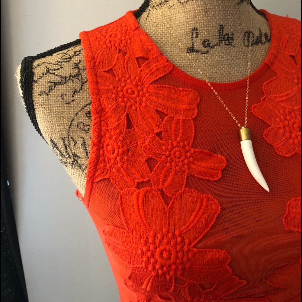 Red Sheered Lace Bodysuit